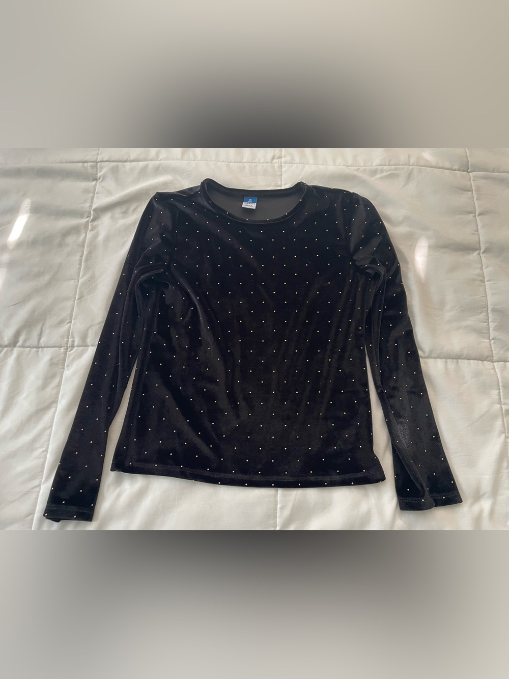 Old Navy Black Velvet Long-Sleeve Top with Gold Stud Dots
